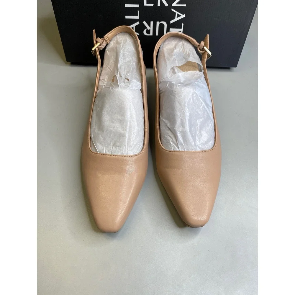 Naturalizer Ginger Barely Nude Leather Slingback Block Heel Pumps Size 7.5m